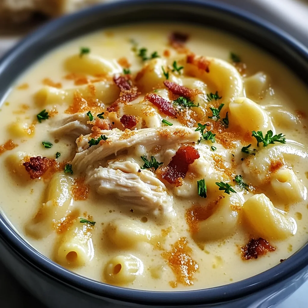 Creamy Chicken Macaroni Cheese Soup