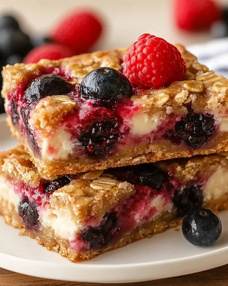 Berry Oatmeal Cheesecake Bars
