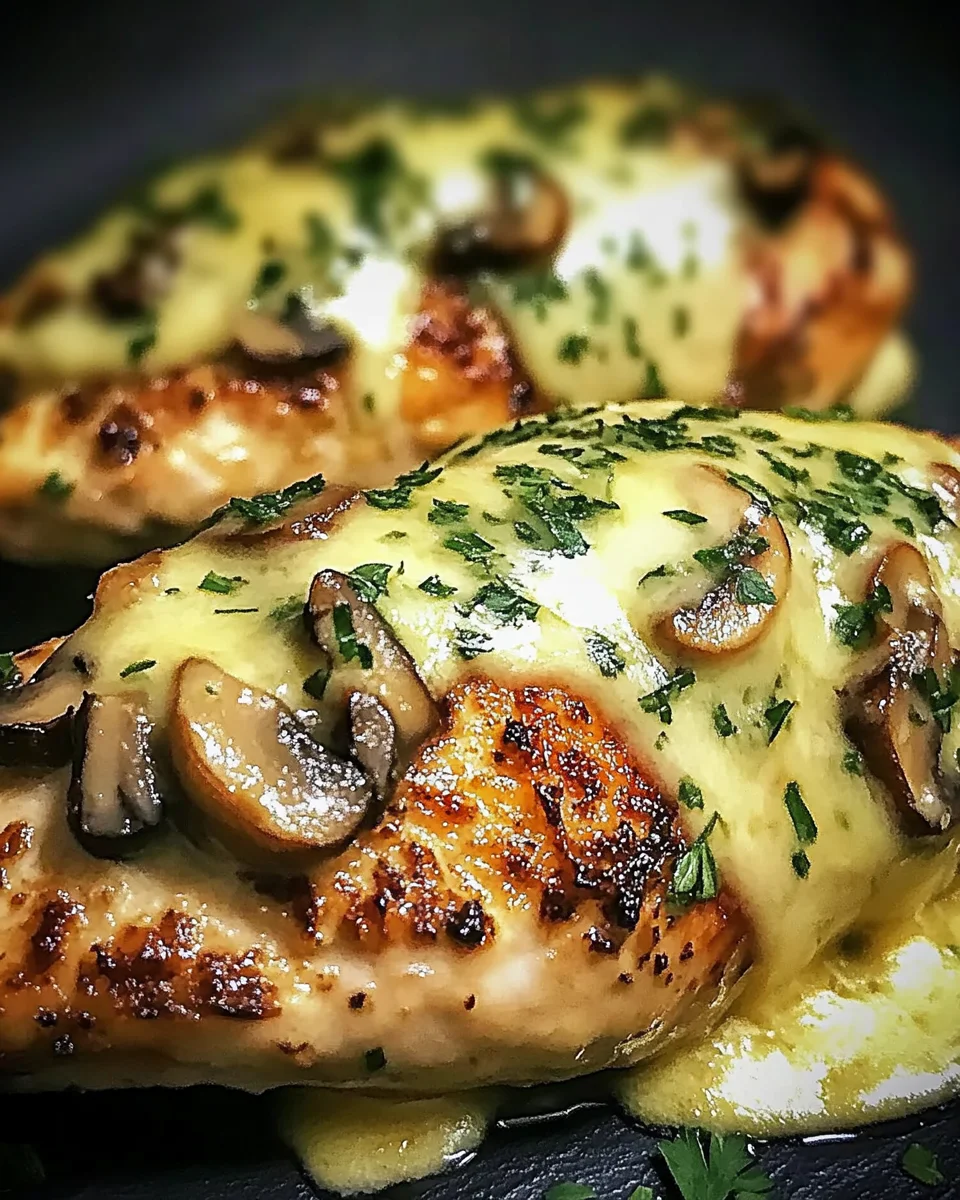 Cheesy Garlic Butter Mushroom Stuffed Chicken