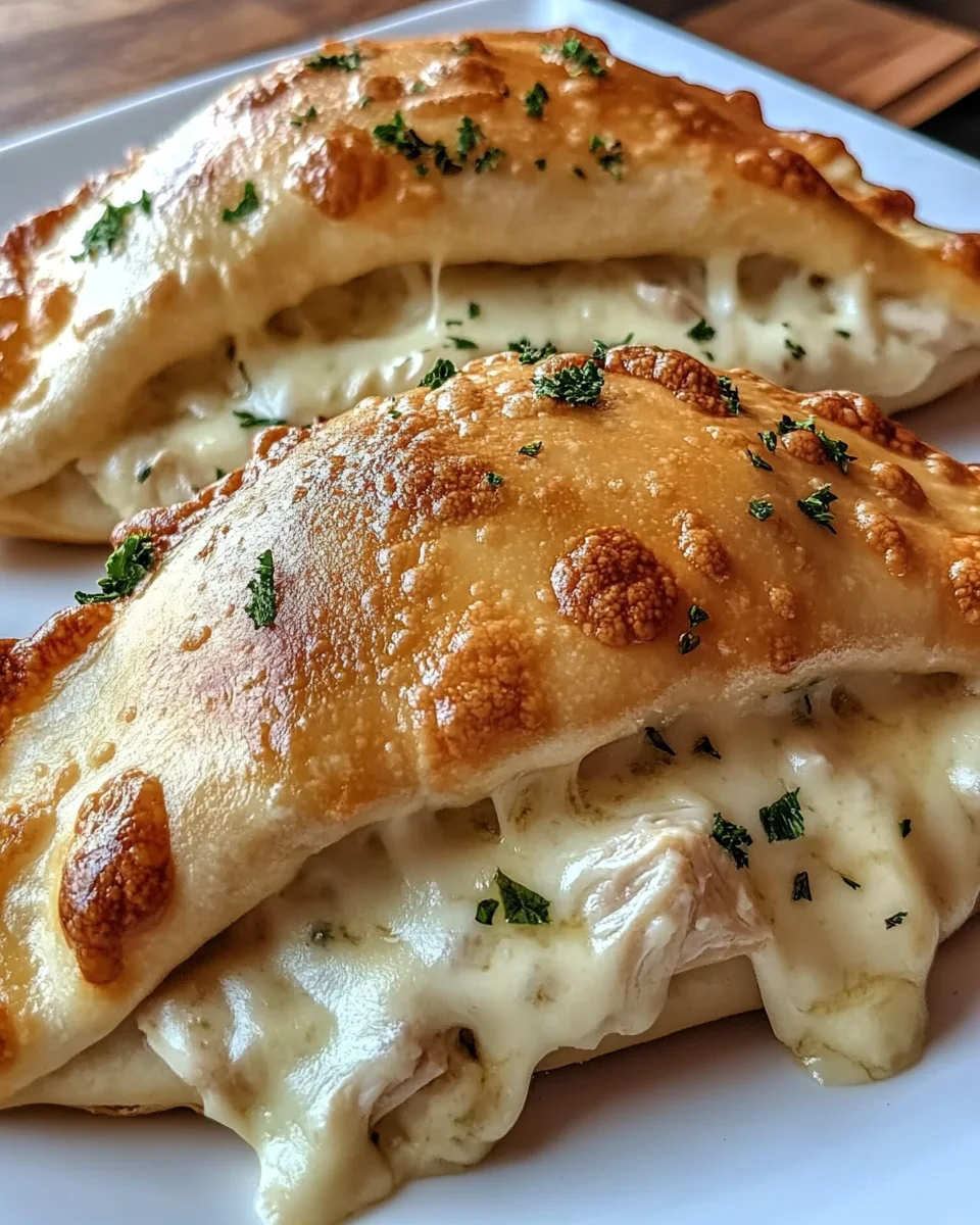 Crispy Cheesy Chicken Alfredo Calzones