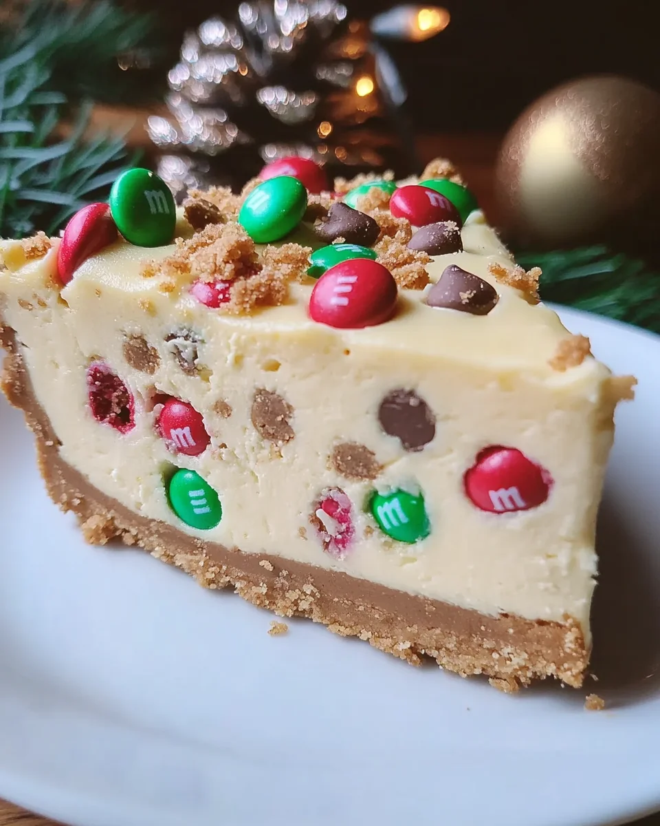 M&M Christmas Cookie Dough Cheesecake