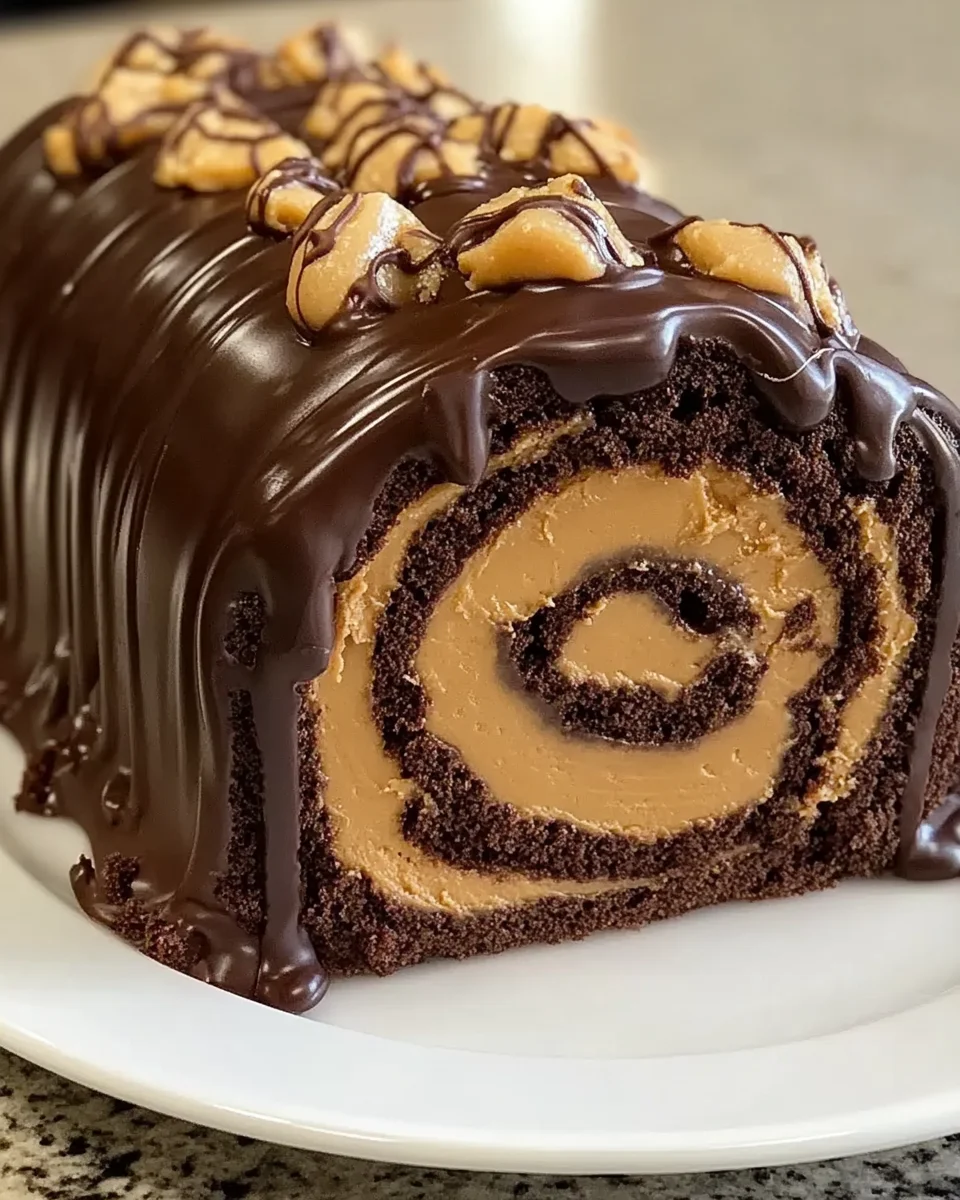 Peanut Butter Cup Chocolate Roll Cake