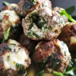 Spinach Garlic Meatballs Stuffed With Mozzarella