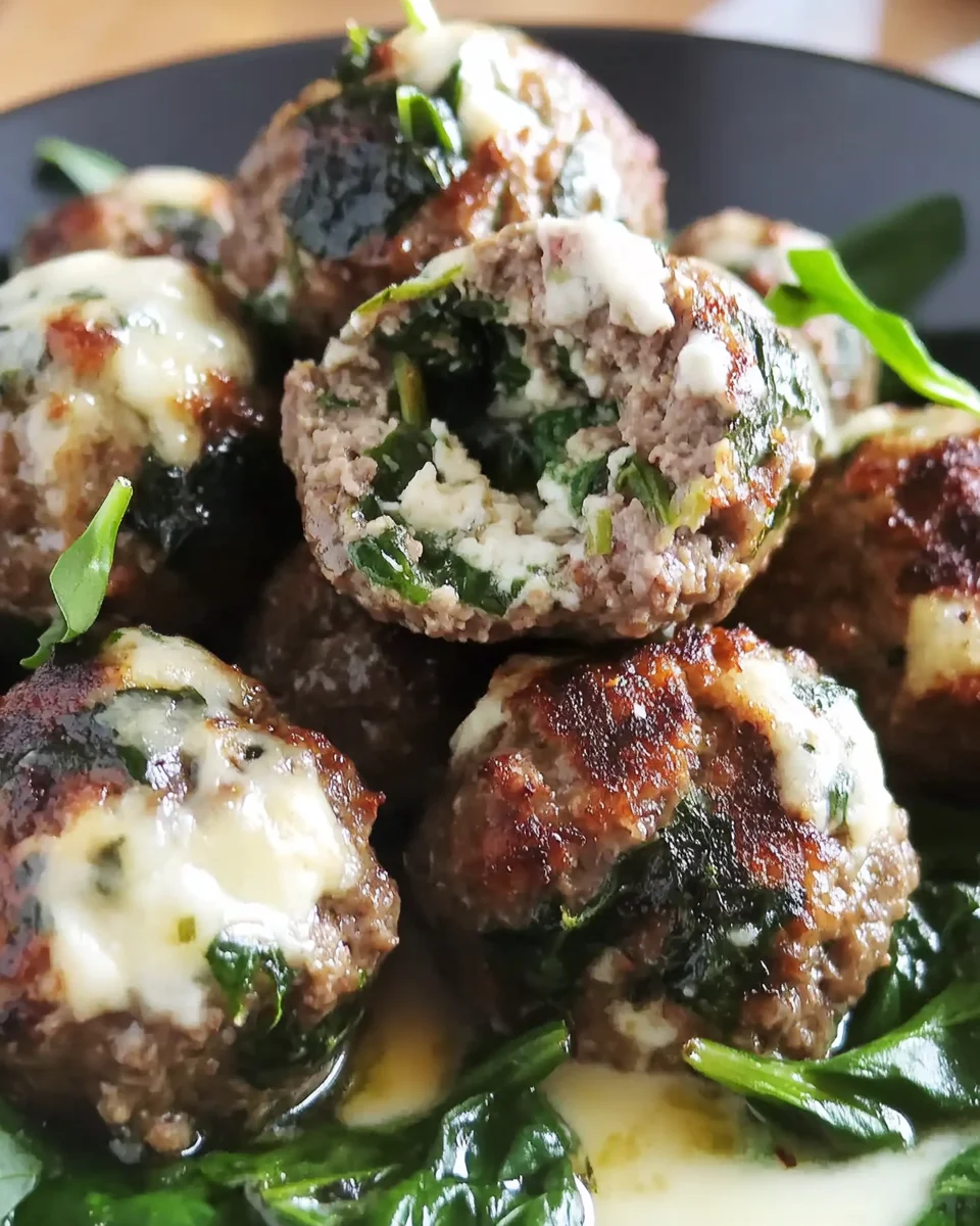 Spinach Garlic Meatballs Stuffed With Mozzarella