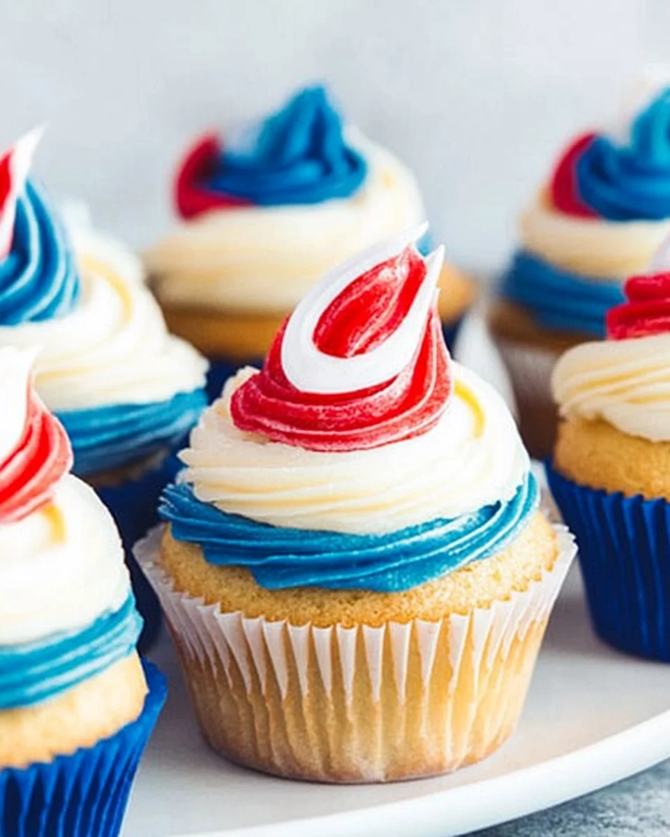 Red White and Blue Funfetti Cupcakes for 4th of July