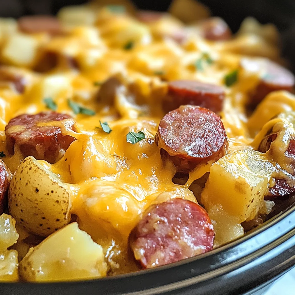 Crockpot Cheesy Potatoes and Kielbasa