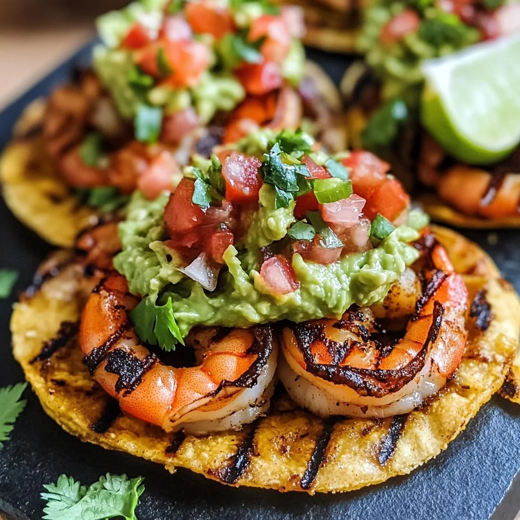 Grilled Shrimp Tostadas with Guacamole & Pico de Gallo