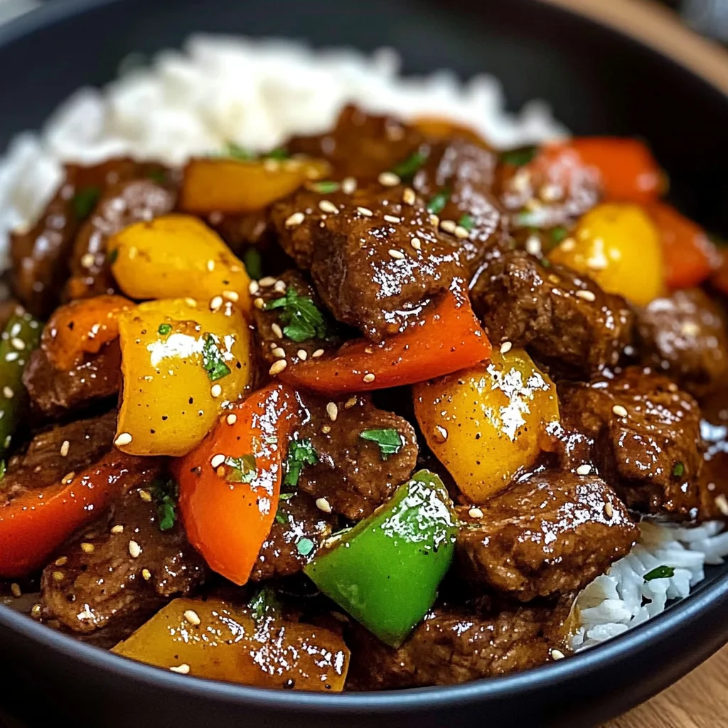 Black Pepper Beef Stir-Fry with Rainbow Peppers and Sesame Finish