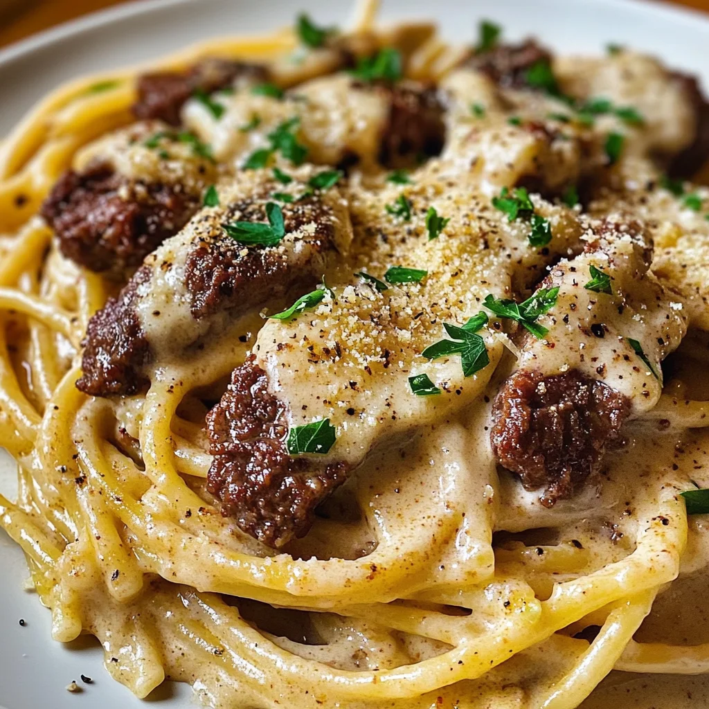 Cajun Beef Spaghetti in Creamy Three-Cheese Parmesan Sauce