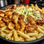 Cajun Chicken Bites with Cheesy Penne Parmesan Sauce