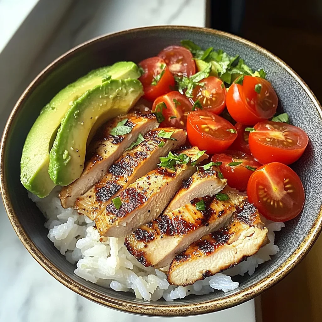 Chicken & Avocado Rice Bowl with Cherry Tomatoes
