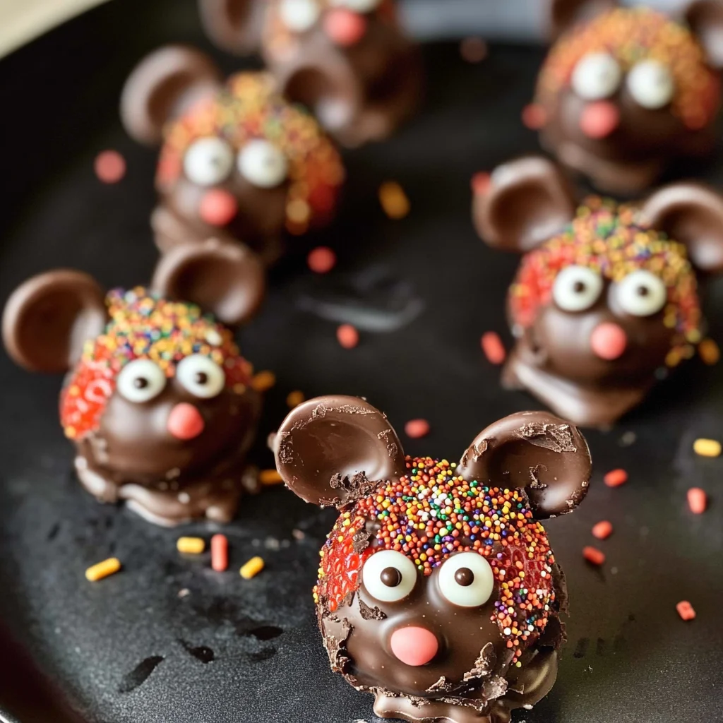 Halloween Dessert - Strawberry and Chocolate fudge mice
