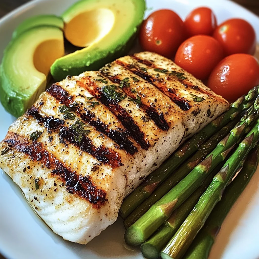 Herb-Grilled Fish with Asparagus, Avocado & Cherry Tomatoes