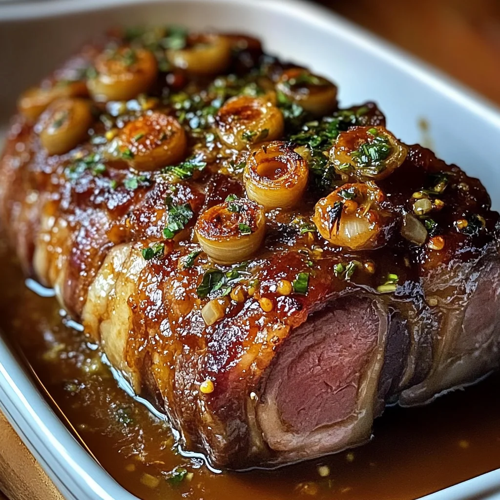 Slow-Roasted Lamb Shoulder with Garlic-Honey Mustard Glaze