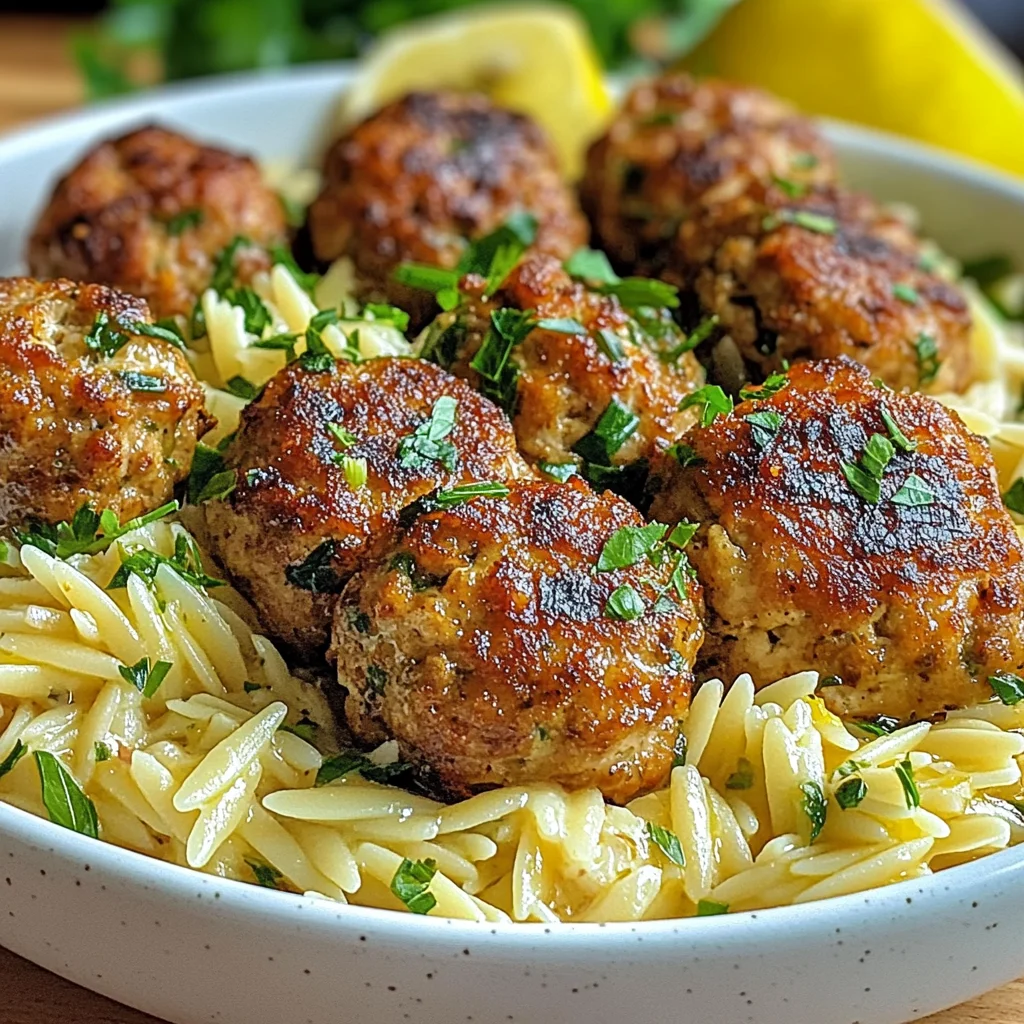 Greek Chicken Meatballs with Lemon Orzo